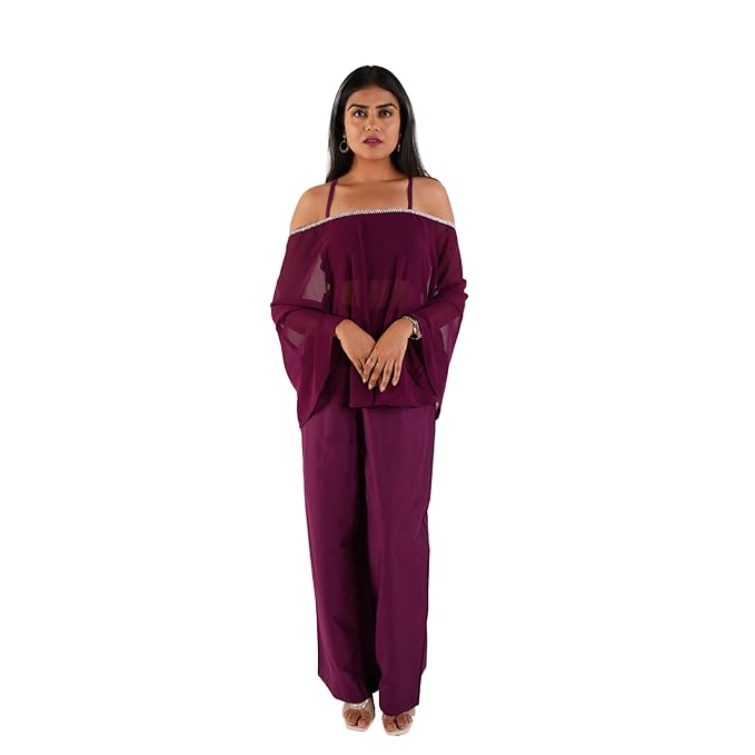 Plum Aura for Women | Silk Georgette Elegant Co-Ord Set