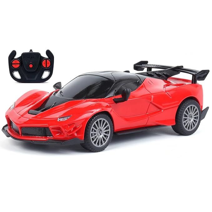 Amazon Brand - Jam & Honey Remote Control Car for Kids | High-Speed RC Car with Rechargeable Lithium Battery | Type-C Charging | LED Headlights | Red | Birthday Gift Toy | Ages 4+