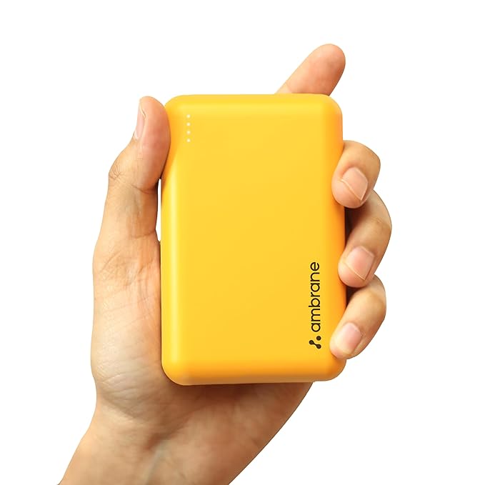 Ambrane 20000 mAh Mini Power Bank with 22.5W Fast Charging, Pocket Size, Triple Output, Type C PD (Input & Output), Li-Polymer, Made in India + Type C Cable (Powerlit XL Lite, Yellow)