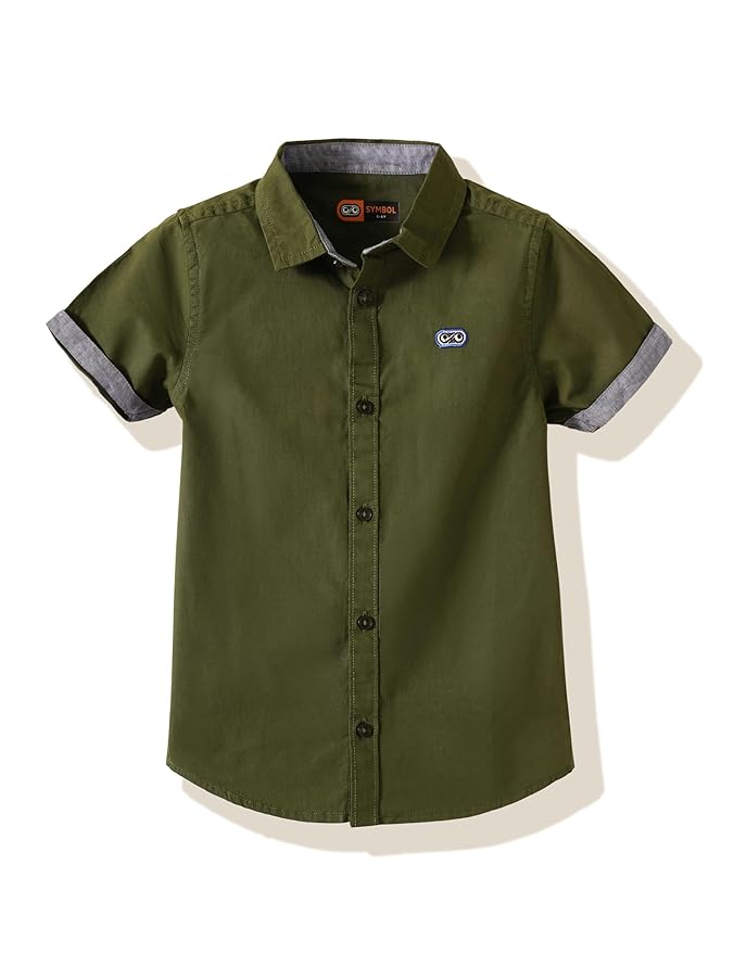 Amazon Brand - Symbol Boys 100% Cotton Solid Casual Shirt | Half Sleeves | Regular Fit | Age 2-14 Years