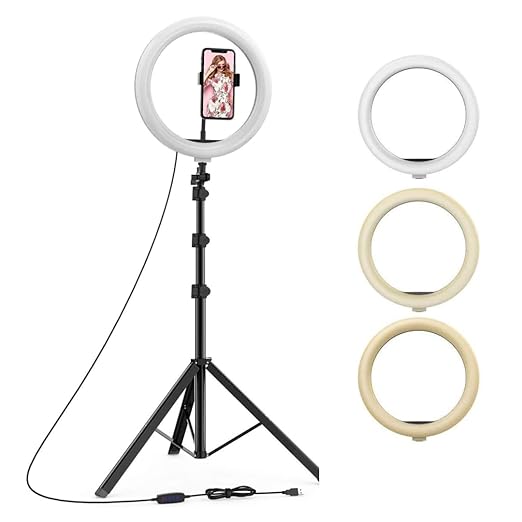 Tygot 10 Inches Big LED Ring Light for Camera, Phone, tiktok, YouTube, Video Shooting and Makeup, 10" inch Ring Light with 7 Feet Long Foldable and Lightweight Tripod Stand