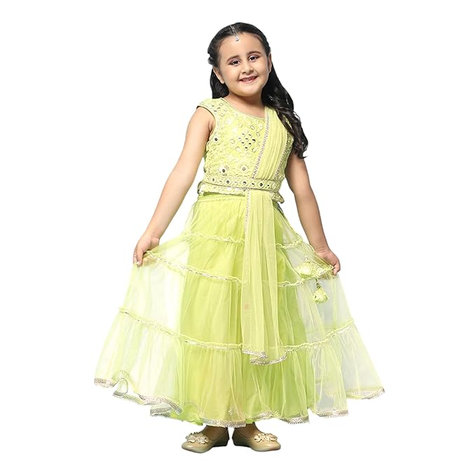 BIBA Girls Nylon Readymade Embroidered Suit Lehenga Choli Set