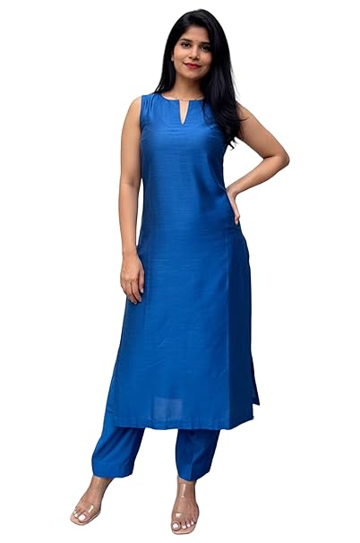 ANNI Designer Women’s Rayon Viscose Straight Solid Kurta with Palazzo Set | Sleeveless Ethnic Wear | Comfortable Two Piece Outfit for Office, Casual & Daily Use