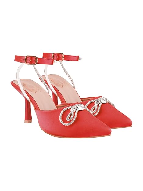 Women's Satin High Heel Sandals Pointed Toe Party Heels with Rhinestone Bow & Ankle Strap – Elegant Stilettos for Weddings & Events