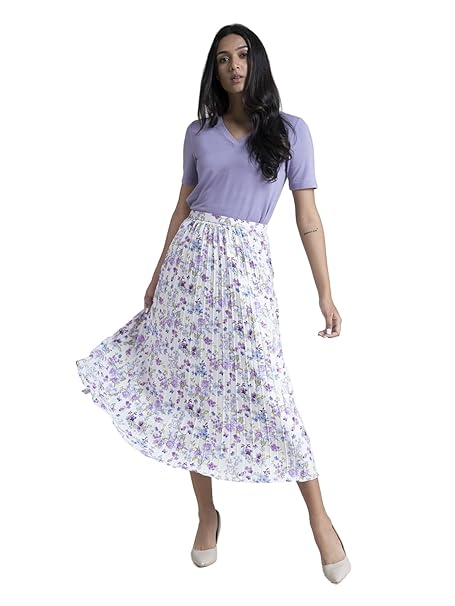 FableStreet Women Skirt Casual & Festive | Elegant Flared Fit High Rise Knife Pleats All-Over Floral Print | Wrinkle-Resistant Woven Fabric for Summer & Outings