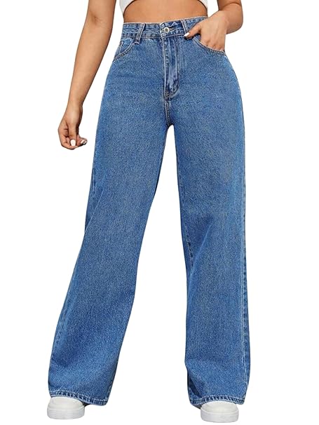 GRECIILOOKS Cargo Jeans for Women – Wide Leg High Waist Baggy Denim Pants | Casual Fit Trousers with Utility Pocket Design