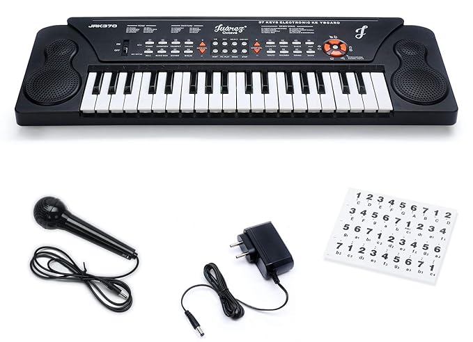JUAREZ Octavé JRK370 37-Key Portable Electronic Keyboard Piano | 8 Rhythms | 8 Timbres | 8 Demos|4 Percussions | 4 Animal Voices | Adapter | Key Note Stickers