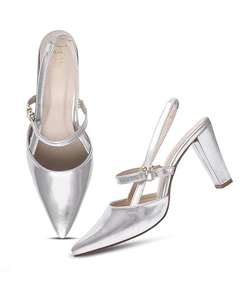 JM LOOKS Slingback Pumps Elegant Dressy Heels for Women Closed Toe Pointy High Heels Wedding Bride Prom Party Evening Shoes