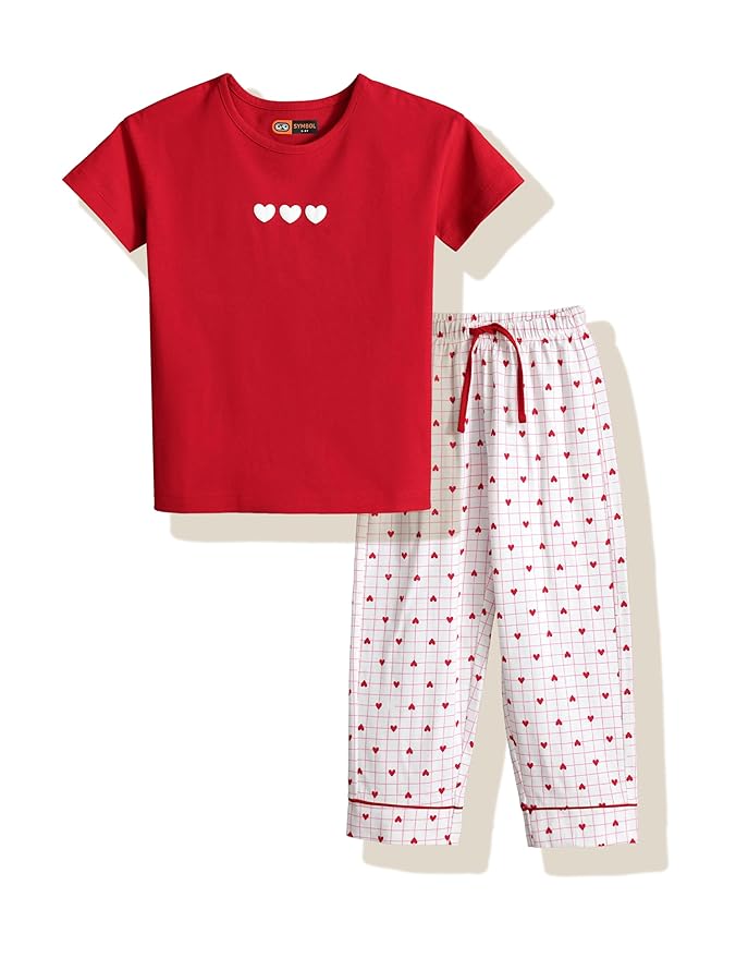 Amazon Brand - Symbol Girls Girls Night Dress | 100% Cotton T-Shirt & Pyjama Set | Age 2-14 Years