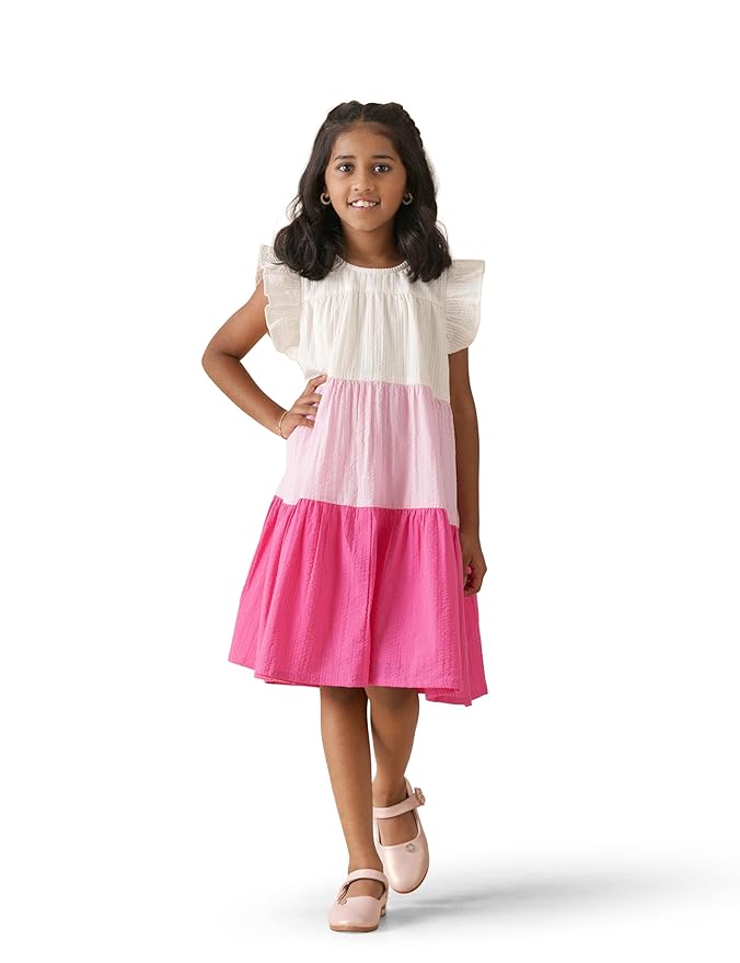 Amazon Brand - Symbol Kids Knee Length Tiered A-Line Dress