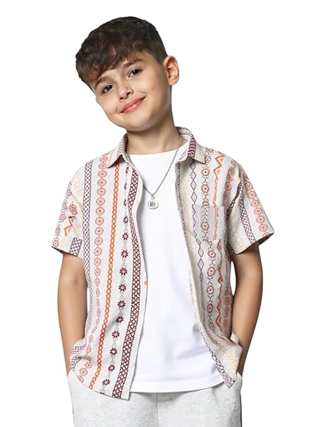 TAGAS Toddler Boys' Striped Short Sleeve Casual Vacation Shirt|Polyester|Regular Fit