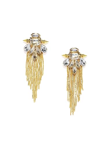 Zaveri Pearls Gold Tone Fashionable Chain Fringed Dangle Earring For Women-ZPFK7526