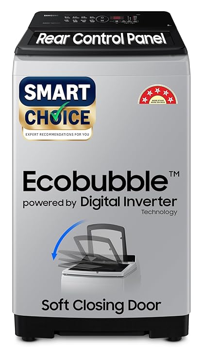 Samsung Smart Choice 8 kg, 5 star, Eco Bubble Tech, Digital Inverter Motor, Soft Closing Door, Fully-Automatic Top Load Washing Machine (WA80BG4441BGTL, Light Gray)