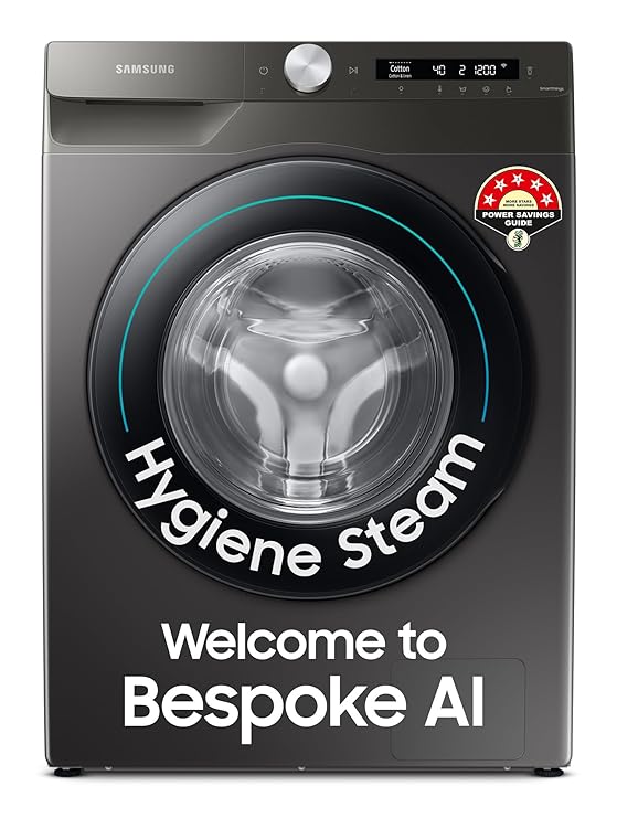 Samsung 7 kg, 5 Star, AI Control, Wi-Fi, Digital Inverter, Motor, Fully-Automatic Front Load Washing Machine (WW70T502NAN1TL, Hygiene Steam, Inox)