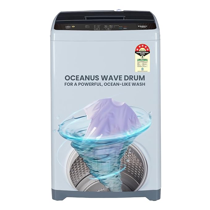 Haier 7 Kg, Oceanus Wave Drum, 15 Min Quick Wash, Magic Filter, 8 Wash Programs, Fully Automatic Top Load Washing Machine (HWM70-AE | Moonlight Silver)
