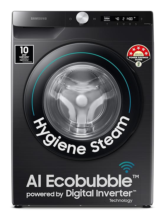 Samsung 8 kg, 5 star, Eco Bubble Technology, AI Control, Wi-Fi, Fully-Automatic Front Load Washing Machine (WW80T504DAB1TL, Hygiene Steam, Black Caviar, Awarded as Washing Machine Brand of the year)