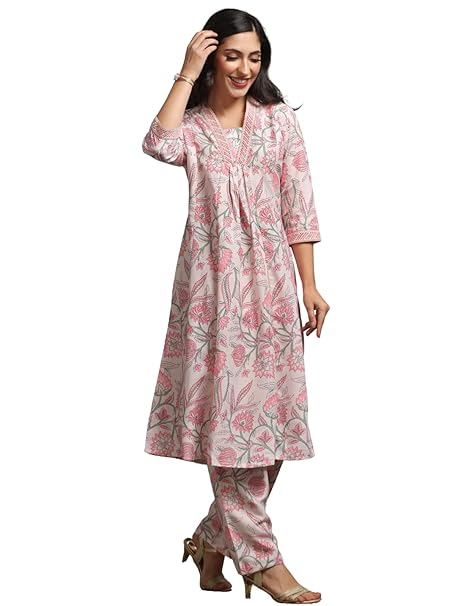GRECIILOOKS Cotton Kurta Set for Women – Printed Anarkali | Elegant Ethnic Outfit Office Look