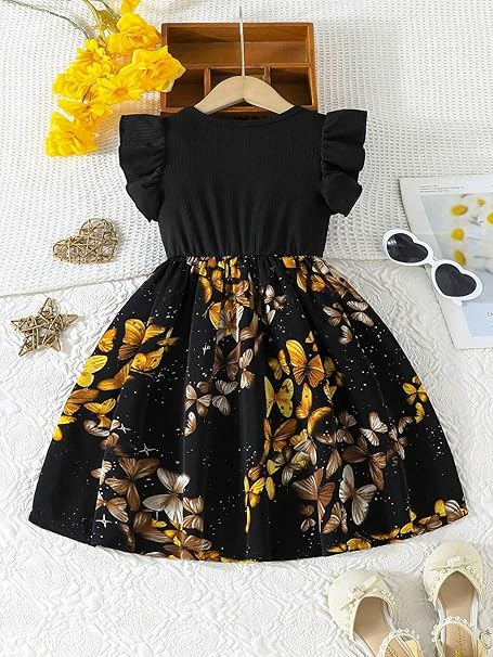 Tagas Girl Summer Casual Dress with Flutter Sleeves, Roses Print || Girls Dress || Party Dress for Girls ||Fency Dress||(KD-2012)