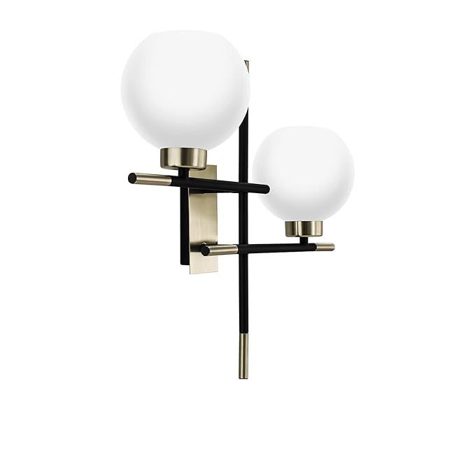 Wipro BeuHome Double Wall Light BW03 | Premium Indoor Decorative Light with Contemporary Sleek Design | Surface Mounted Classic Wall Light for Bedroom, Living Room | E27 (2H, Matte Nickel)
