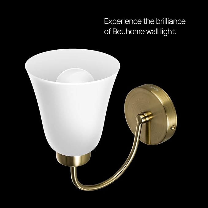 Wipro BeuHome Single Wall Light BW02 | Premium Indoor Decorative Light with Contemporary Sleek Design | Antique Surface Mounted Classic Wall Light for Bedroom, Living Room | E27 (1H, Brush Bronze)