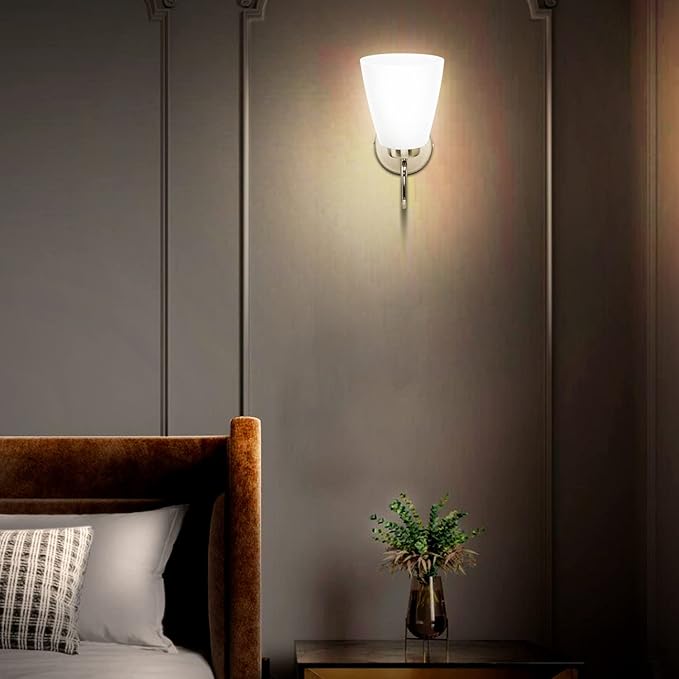Wipro BeuHome Single Wall Light BW01 | Premium Indoor Decorative Light with Contemporary Sleek Design | Antique Surface Mounted Classic Wall Light for Bedroom, Living Room | B22 (1H, Matte Nickel)