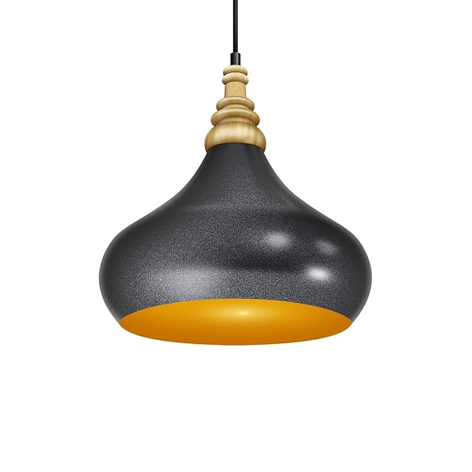 Wipro BeuHome Pendant Light BP02 | Premium Indoor Decorative Light with Contemporary Sleek Design | Hanging Light for Living Room, Dining | E27 (Antique Silver Black & Gold)
