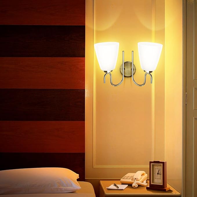 Wipro BeuHome Double Wall Light BW01 | Premium Indoor Decorative Light with Contemporary Sleek Design | Antique Surface Mounted Classic Wall Light for Bedroom, Living Room | B22 (2H, Matte Nickel)