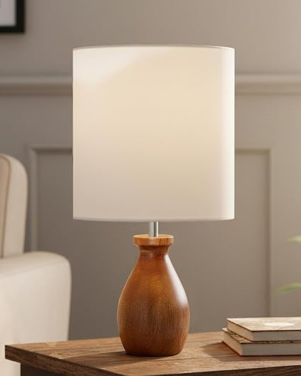 Homesake® Wooden Table Lamp Bedside & Living Room Lamp | E27 Holder, Bulb Included | Warm Light | Desk Nightstand Light, Decorative Lamp for Bedroom, Study & Home Décor, White Drum