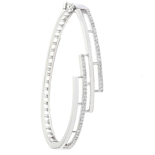 ZENEME Bracelet Rhodium-Plated Silver Toned White American Diamond Studded Contemporary Kada Bracelet For Women and Girls