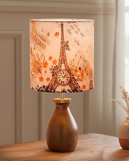 Homesake® Wooden Table Lamp Bedside & Living Room Lamp | E27 Holder, Bulb Included | Warm Light | Desk Nightstand Light, Decorative Lamp for Bedroom, Study & Home Décor, White Drum