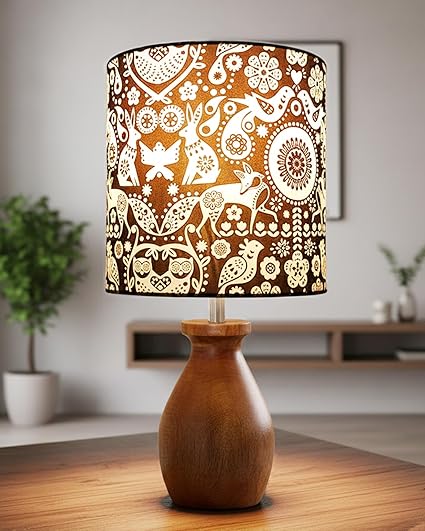 Homesake® Wooden Table Lamp Bedside & Living Room Lamp | E27 Holder, Bulb Included | Warm Light | Desk Nightstand Light, Decorative Lamp for Bedroom, Study & Home Décor, White Drum
