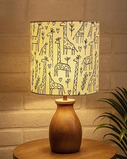 Homesake® Wooden Table Lamp Bedside & Living Room Lamp | E27 Holder, Bulb Included | Warm Light | Desk Nightstand Light, Decorative Lamp for Bedroom, Study & Home Décor, White Drum