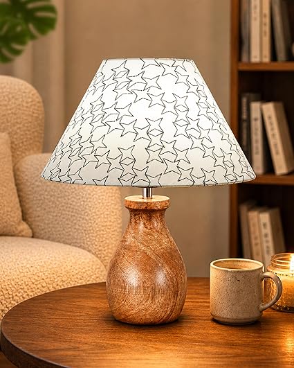 Homesake® Dovel Pot Table Lamp for Living Room Decoration | E27 Holder, Bulb Included | Warm Light | Desk Nightstand Light, Decorative Lamps for Bedroom, Beside,Study & Home Décor, White Star Shade