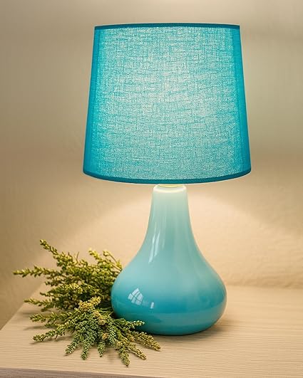 Homesake® Modern Small Ceramic Table Lamp, Classic Bedside Desk Lamp for Living Room Bedroom, Farmhouse Home Decor Nightstand Lamps with Fabric Pleated Shade (Pink)