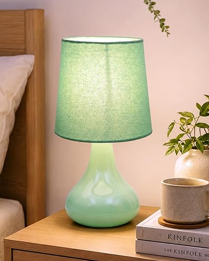 Homesake® Modern Small Ceramic Table Lamp, Classic Bedside Desk Lamp for Living Room Bedroom, Farmhouse Home Decor Nightstand Lamps with Fabric Pleated Shade (Pink)