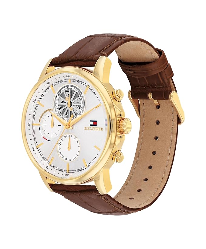 Tommy Hilfiger Men's Multifuction Silver Stainless Steel & Leather Strap Watch
