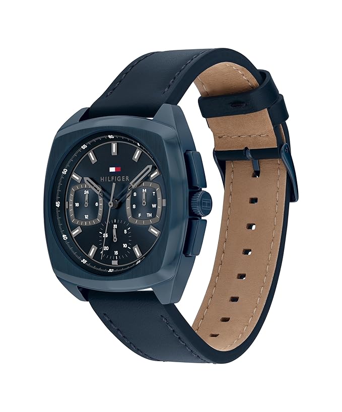 Tommy Hilfiger Men's Multifuction Blue Stainless Steel & Leather Strap Watch