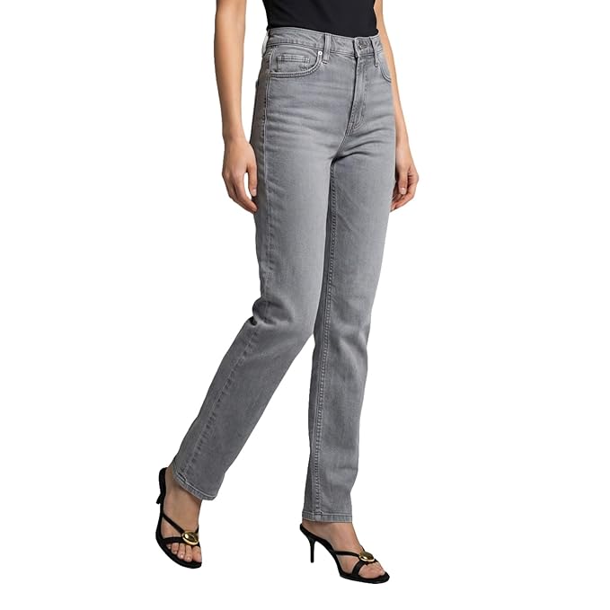 Urbano Fashion Women's High Rise Straight Fit Washed Jeans Non-Stretchable