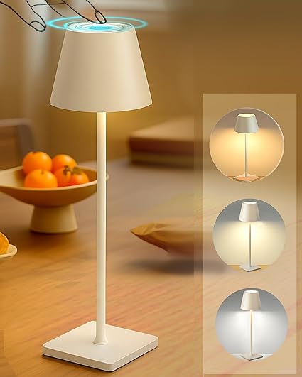 Homesake® Desk Touch Lamp for Bedroom | Modern Lamp for Study, Living Room & Office | Sleek Bedside Night Table Lamp with Dimmable Warm Light (White Frustum)