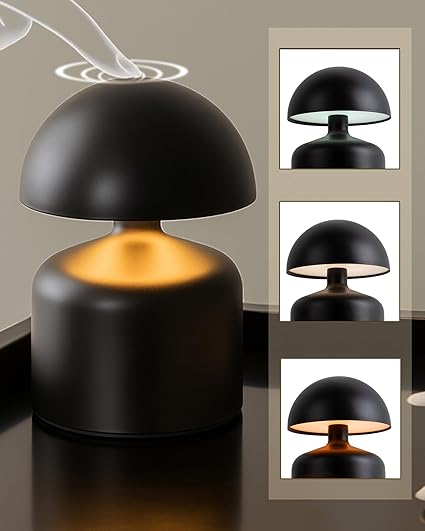 Homesake® Table Lamp | Portable Lamps for Bedroom, Night Lamp, Touch Table Lamp for Bedroom & Living Room, Bedside Lamp, Dimming, 3 Colour Touch Control, Wireless Charging, Metal Mushroom, (Black)