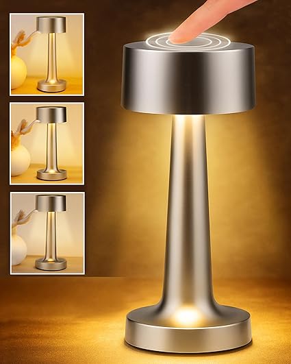 Homesake® Touch Lamp for Bedroom | Modern Desk Lamp for Study, Living Room & Office Desk | Sleek Bedside Night Lamp with Dimmable Warm Light (Nickel)