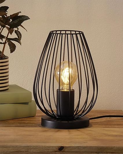 Homesake® Metal Cage Table Lamp, Vintage Flame Tables Lamps, E27 Decorative Modern Table Lamp - Minimalist Small Bedside Lamp Nightstand Lamps for Bedroom Living Room Side Table Desk Kids Room (Rugby)