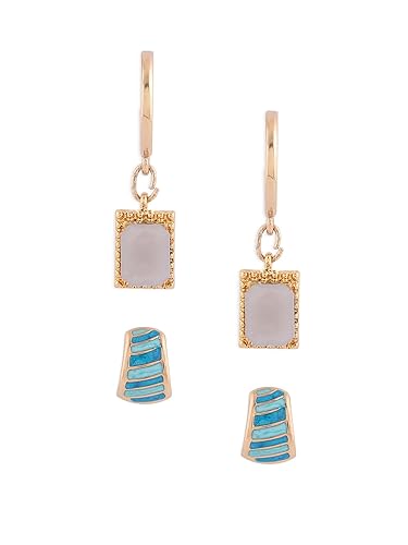 Zaveri Pearls Set Of 2 Blue Contemporary Drop & Studs Earrings For Women-ZPFK14056