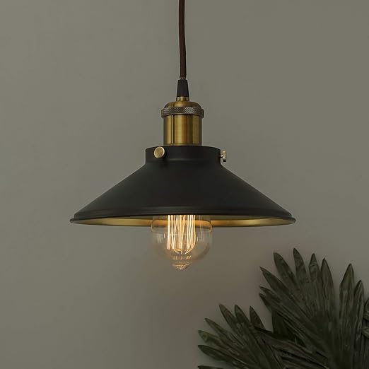 Homesake® Industrial Vintage Metal Modern Nordic Pendant Light with Antique Brass Shade | E27 Hanging Ceiling Lamp for Kitchen, Dining, Bedroom, Café & Bar Warm Glow, (Black Gold)
