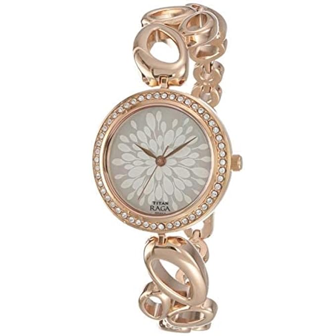Titan Raga Garden Of Eden Quartz Analog Mother of Pearl Dial Rose Gold Metal Strap Watch for Women - NT2539WM01