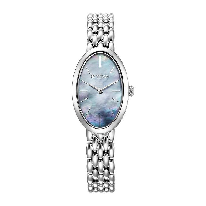 Titan Aura Quartz Analog Mother of Pearl Dial Stainless Steel Strap Watch for Women-95246SM01