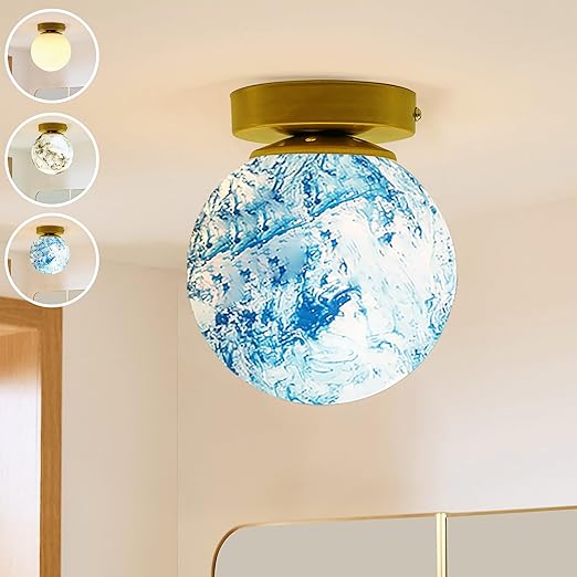 Homesake® Metal Dual Ring Crystal Flush Mount Ceiling Light, for Hallway Light Fixture Ceiling Flush Mount (6" Earth)