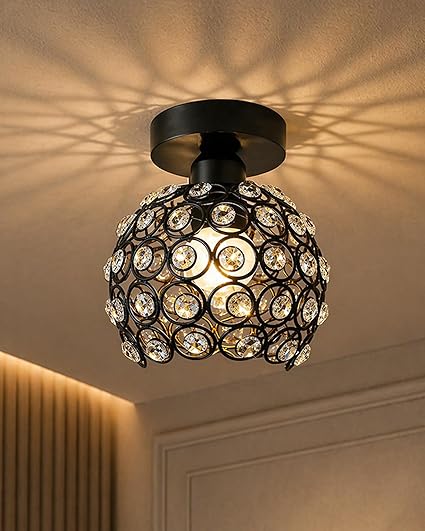 Homesake® Crystal Flush Mount Ceiling Light | Decorative Ceiling Lamp for Hallway, Bedroom, Living Room, Warm Light Home Decor Fixture, Fixture Ceiling Flush Mount Light, (Dual Ring White)