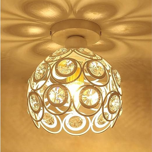 Homesake® Metal Dual Ring Crystal Flush Mount Ceiling Lamp Light, for Hallway Light Fixture Ceiling Flush Mount (Dual White Ring)