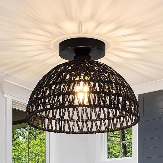 Homesake® Metal Dual Ring Semi Flush Mount Ceiling Light Lamp, Modern Fixture Decor Hanging Chandelier E27 Holder, Livra, Scandinavian, Rustic Home Lighting for Bedroom, Living Room, Hallway-Black